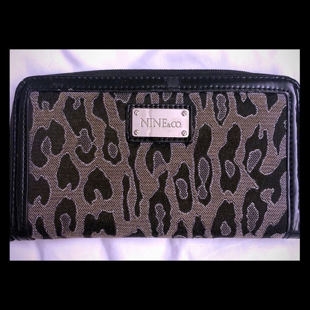 Nine & Co leopard print black trifold wallet